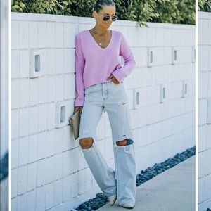 Lavender Vici long sleeve v neck sweater